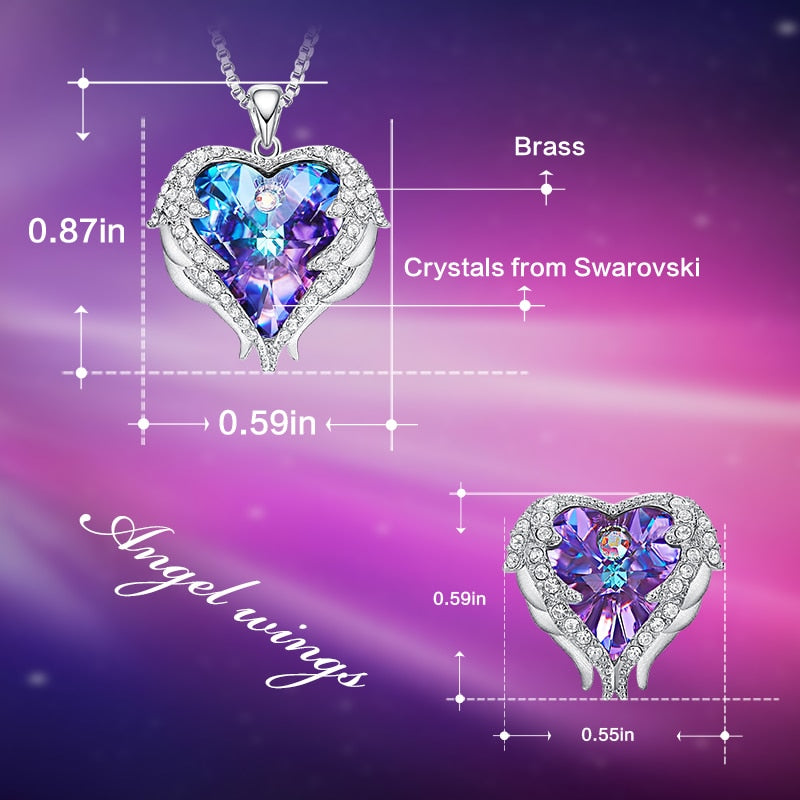 Angel Wings Crystal Heart Pendant Jewelry Set