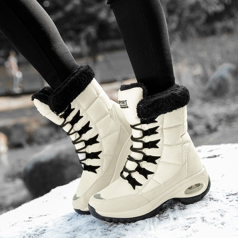 Moipheng Women Winter Mid-Calf Snow Boots