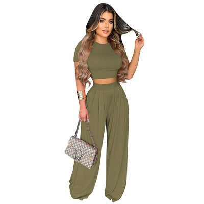 Plus Sized Women’s Casual Wide Leg Two Piece