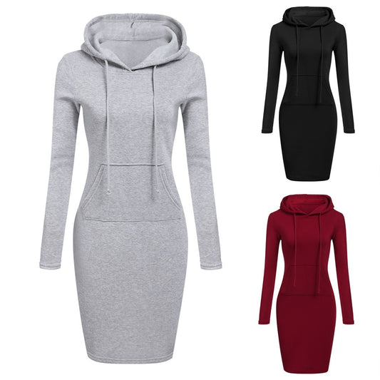 Women Long-sleeve Hoodie Pullover Dress