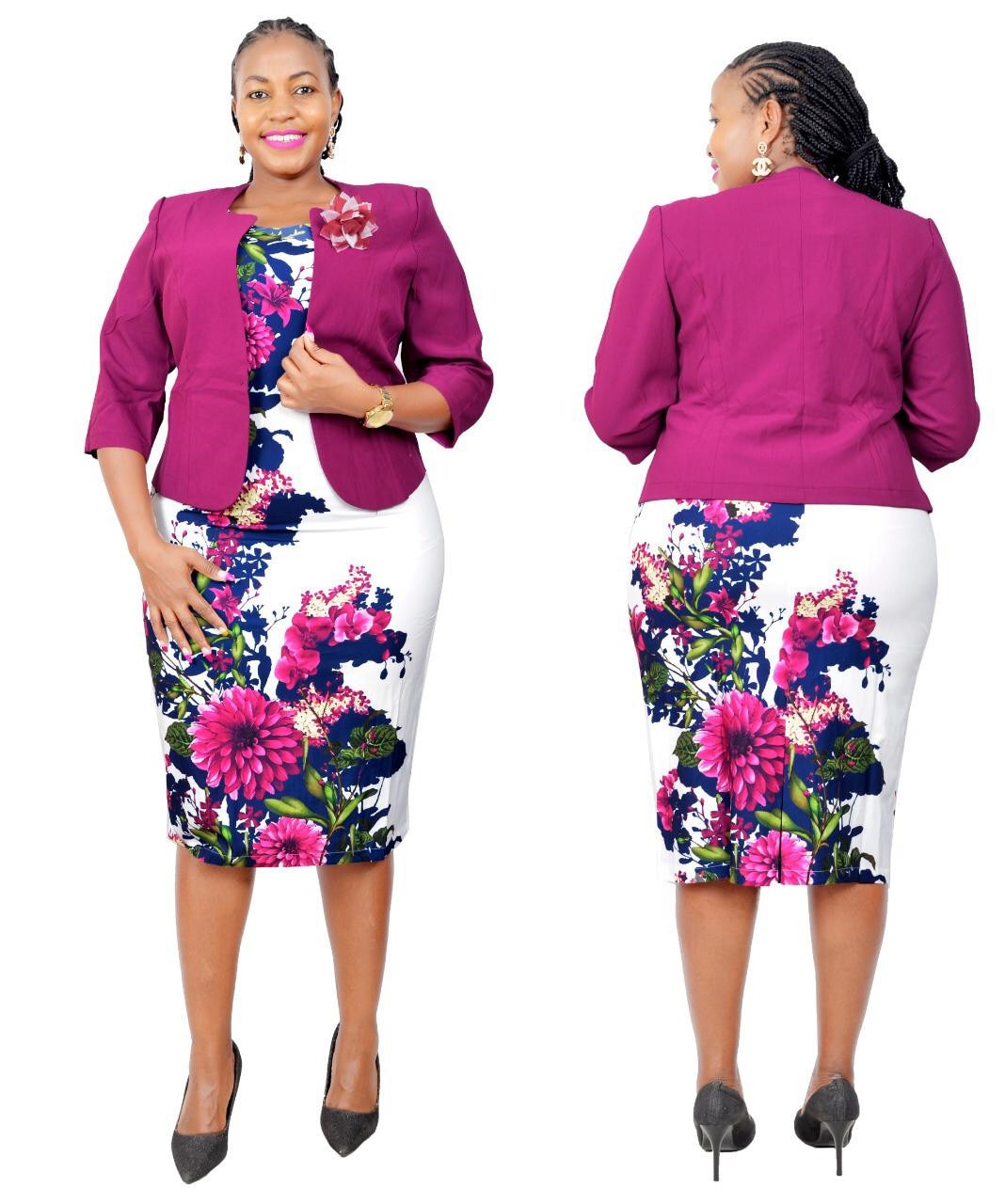 Plus Size Floral Print Dress with Coat