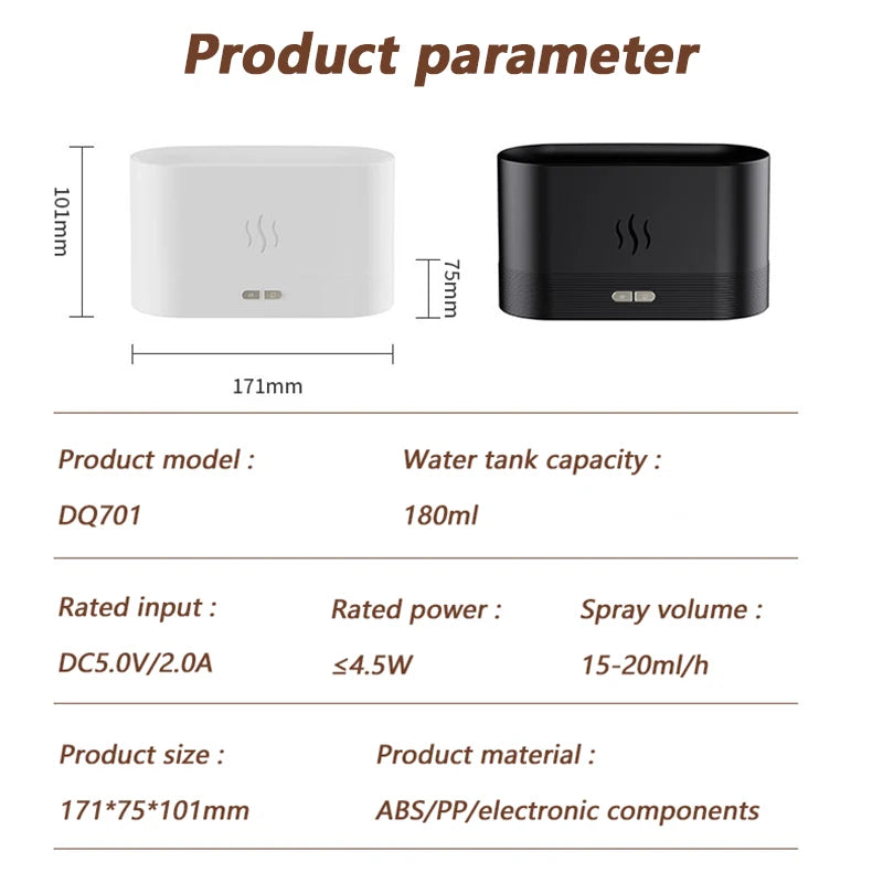 180ML USB Essential Oil Diffuser with Simulation Flame Ultrasonic Humidifier