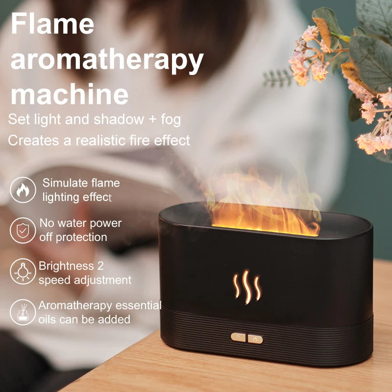 180ML USB Essential Oil Diffuser with Simulation Flame Ultrasonic Humidifier